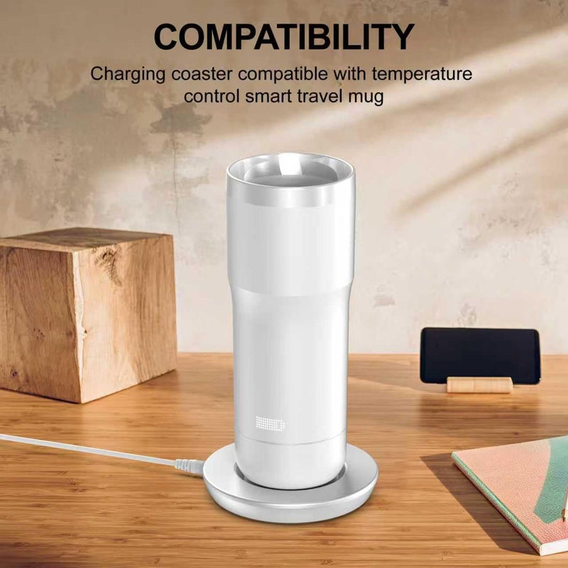underhub Charging Coaster 2 Compatible with Embo Temperature Control Smart Mug 2 and 1 - Mug Power Cord - Charger Dock Base for Wireless Warmer Cup Accessories (Silver White) - Image 5